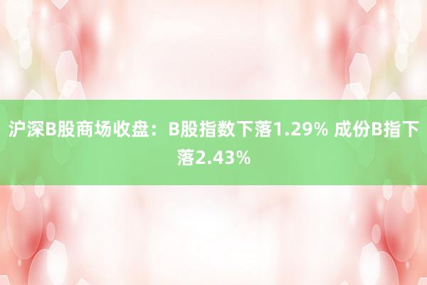 沪深B股商场收盘：B股指数下落1.29% 成份B指下落2.4